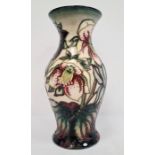 Moorcroft pottery inverse-baluster vase, cream ground with slip trail floral decoration, 19cm high