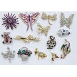 Quantity of diamante and other brooches, quantity earrings, bangles and other costume jewellery (3