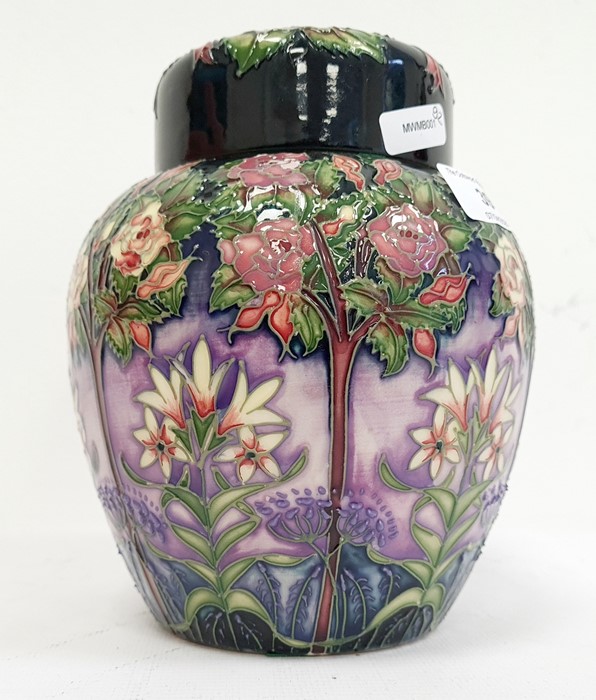 Moorcroft ginger jar decorated on a purple ground with white flowers and trees, marked to base ' - Image 4 of 9