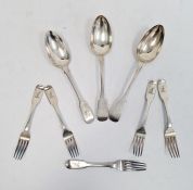 Set of five William IV silver fiddle pattern forks, William Bateman II, London 1837 and three