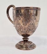 Victorian Scottish silver pedestal christening mug, having tapering bowl with anthemion and scroll