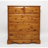 Modern pine chest of two short over three long drawers, on bracket feet, 100cm x 119cm