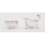 Silver bowl, inscribed ‘Robertson Trophy 1950 Runners Up’, Chester and silver gravy boat with