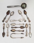 Set of 12 foreign white metal, possibly continental, silver teaspoons with shaped handles,