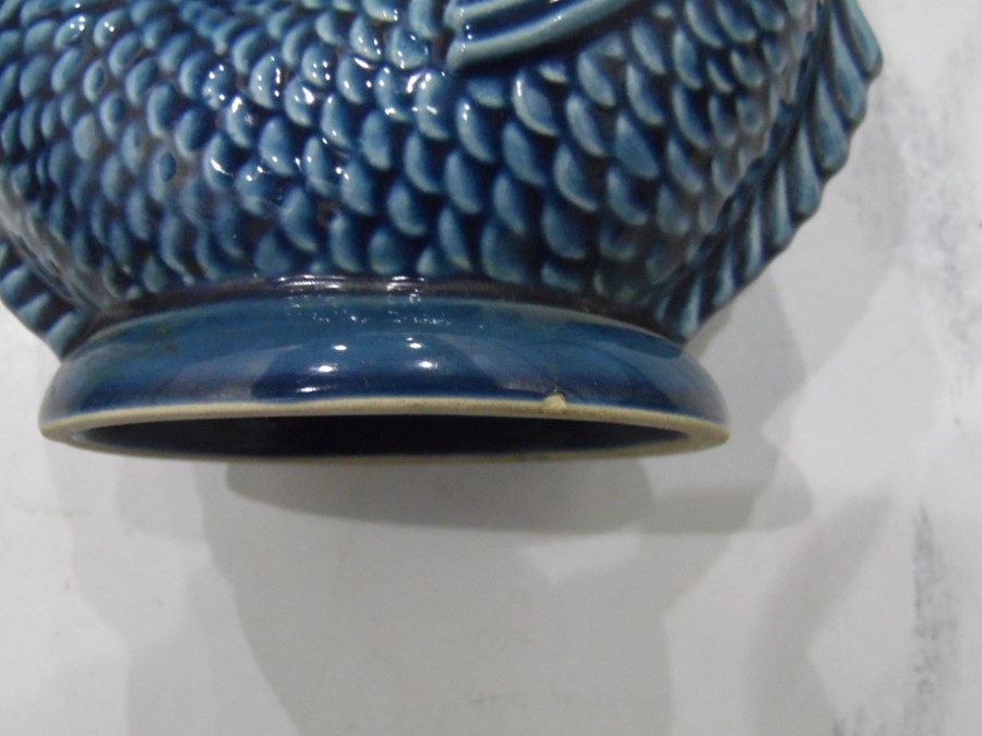 Poole pottery cup, a Dartmouth pottery blue glazed fish guggle jug, a miniature toby jug, part - Image 2 of 3