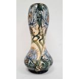 Moorcroft vase ‘Montana Cornflower’ pattern, onion-shape, cream ground with green and pink