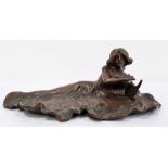 WMF-style bronze-effect pen stand in the Art Nouveau taste of reclining woman playing lyre