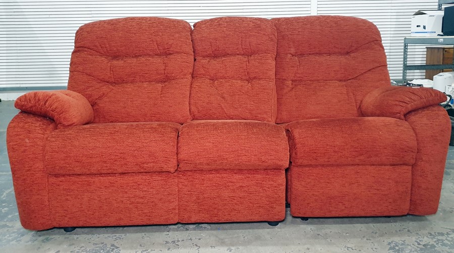 Three-seater sofa with reclining end and single armchair in red upholstery (2) - Image 2 of 2