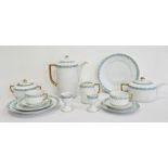 Bavaria porcelain tea and dinner service with white ground and decorated in turquoise blue borders
