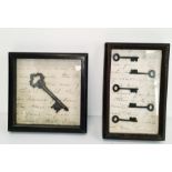 Two framed and glazed antique style keys