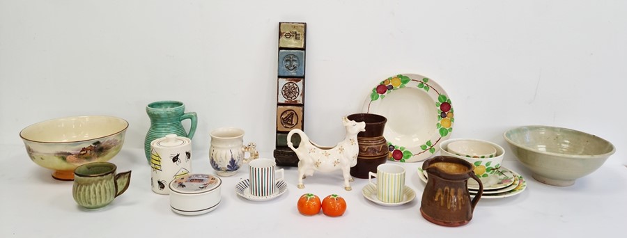 Mixed collection of studio ceramics to include jug, vase and candle holder wall plaque, a part