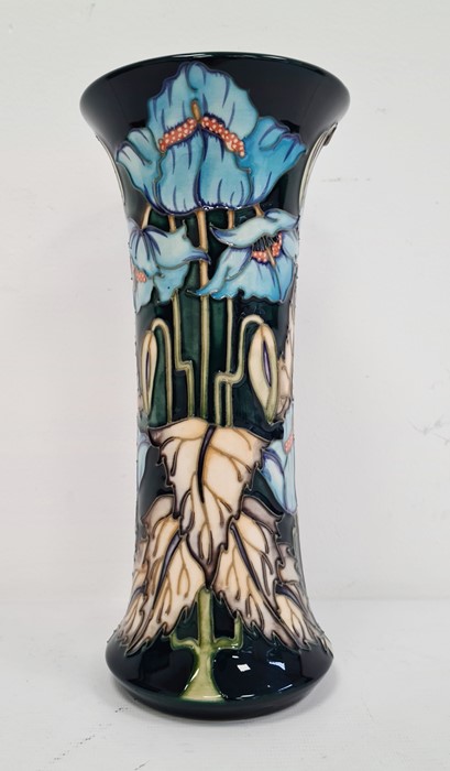 Moorcroft vase ‘Blue Rhapsody’ pattern, black ground with blue poppies with white leaves, signed ‘