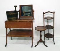 Two-tier trolley, a dressing table mirror, a wine table, a three-tier rack and a brass-bound