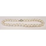 Cultured pearl string necklace with 9ct white gold satin-effect ball clasp