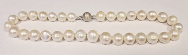 Cultured pearl string necklace with 9ct white gold satin-effect ball clasp