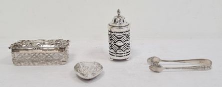 Edwardian silver pepperette, cylindrical with finial to the pierced lid, guilloche piercing to the