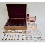 Boxed canteen of stainless steel cutlery together with a box comprising a collection of boxed EPNS