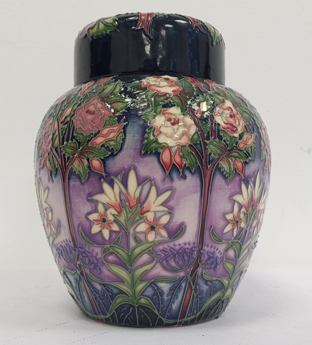 Moorcroft ginger jar decorated on a purple ground with white flowers and trees, marked to base ' - Image 3 of 9