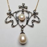 Necklace set with diamonds, seed pearls and pearls, boxed