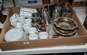 Part tea service, EPNS wine coasters, pewter mugs, etc.