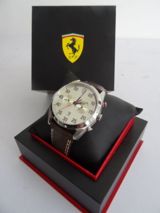Gent's Ferrari Scuderia chronograph wristwatch in stainless steel case and having brown leather - Image 2 of 4