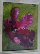 Christine Gaut Oil on canvas "Parrot Tulip No.1", signed verso and dated 2014, 22.5cm x 17cm