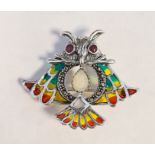 Silver owl brooch/pendant set with opal, rubies and marcasites and inlaid with enamel