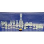 Waterford cut glass decanter, relief diamond cut to the inverse baluster body and the matching