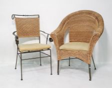 Wicker tub-type chair and an iron-framed chair (2)