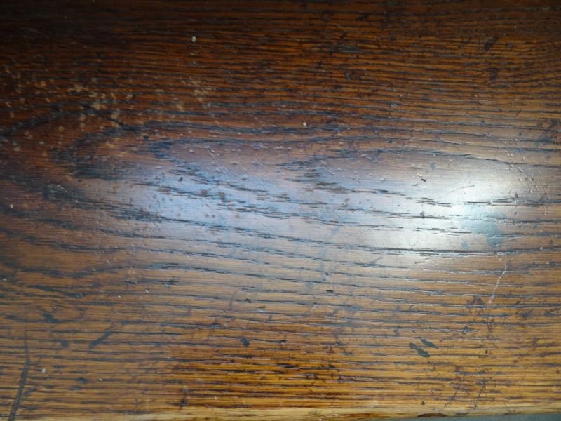 Oak pew with shaped sides, plain slatted back, 152cm long  Condition ReportSOme knocks, split to - Image 2 of 8