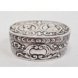 Probably late 19th century continental silver-coloured patchbox, possibly Austro-Hungarian, oval and