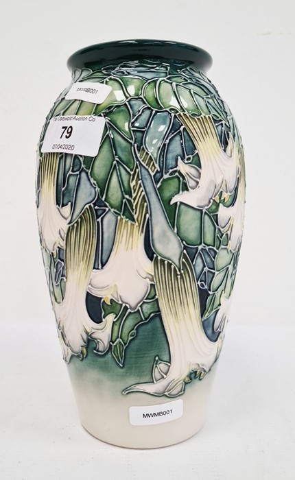 Moorcroft pottery vase, tall ovoid and decorated with white fuchsia on a blue and cream ground, - Image 3 of 6