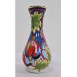 Moorcroft enamel miniature vase, decorated with fuschia, baluster shape, initialled RDR to base,