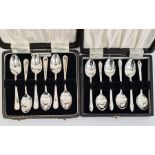 Set of six silver coffee spoons with beaded borders, Sheffield 1957, cased and set of six silver