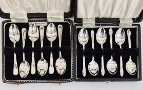 Set of six silver coffee spoons with beaded borders, Sheffield 1957, cased and set of six silver