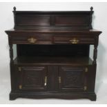 Victorian oak buffet with galleried back, two drawers above open recess and two cupboard doors,