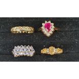 9ct gold, pink and white stone dress ring set central pear-shaped pink stone surrounded by border of