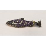 Fish brooch set with amethysts, peridots and diamonds