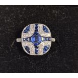 Platinum Art Deco-style sapphire and diamond panel ring, boxed size N approxCondition Reportsize N