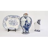 Delft blue and white glazed pottery vase, a 19th century Royal Worcester blue and white jug