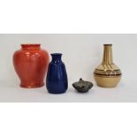 Astraware vase, baluster-shape and orange glazed, a studio pottery vase, cream glazed, ball and