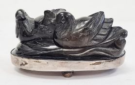 1861 Russian silver and black obsidian  carved figure of two ducks, Workmaster Adam Yuden (1840-