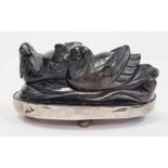 1861 Russian silver and black obsidian  carved figure of two ducks, Workmaster Adam Yuden (1840-