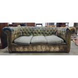 Green leather button-back Chesterfield three-seater sofa Condition Reportplease find images of the