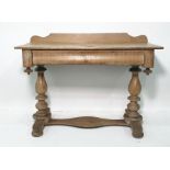 Pine wash stand with galleried back above single cushion drawer, on baluster turned end supports and