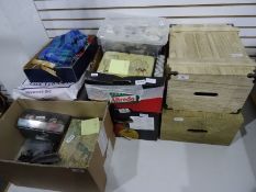 Large quantity of sewing and knitting items, and two empty 'tuck box' style boxes