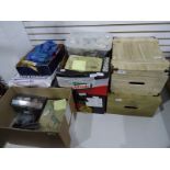 Large quantity of sewing and knitting items, and two empty 'tuck box' style boxes