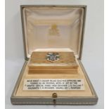 20th Century 18ct gold box, the three colour inlaid gold lid with enamel heraldic coat of arms