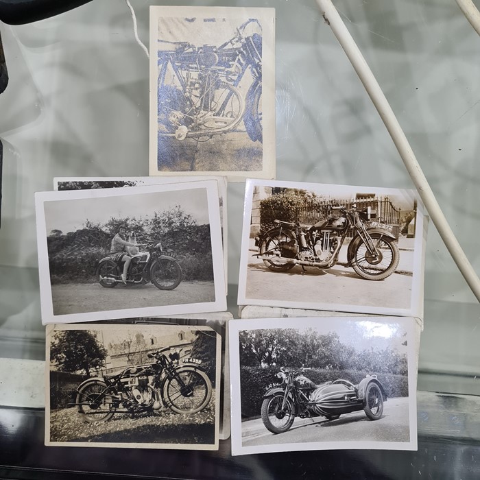 Collection of black and white photographs of vintage motorbikes, some with side cars and other - Image 12 of 15