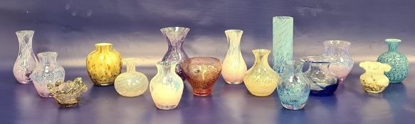 Collection of various pink, mauve and purple vases to include a pink and white spiral twist hand